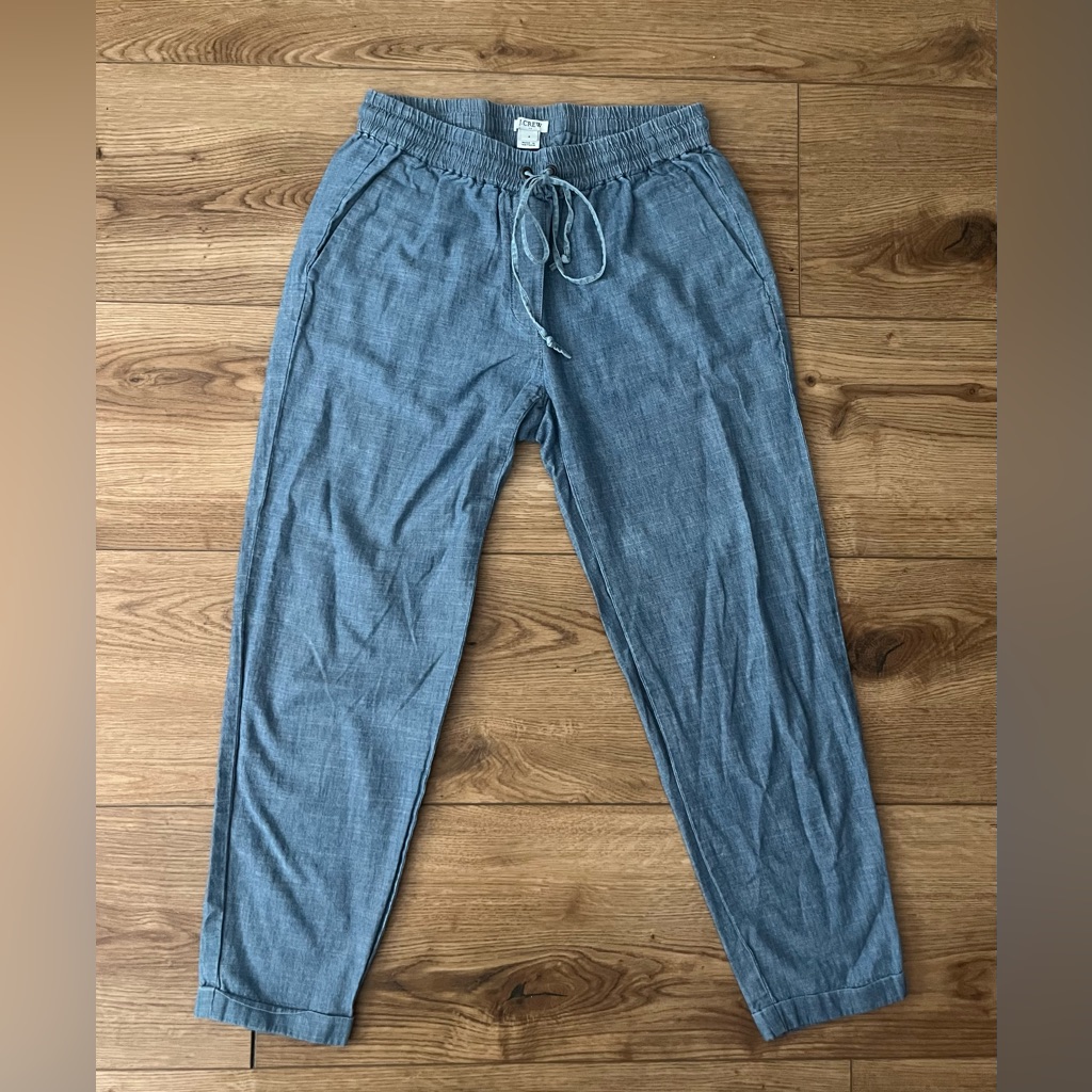 J.Crew Womens Joggers Pants Blue Chambray Drawstring Elastic Waist